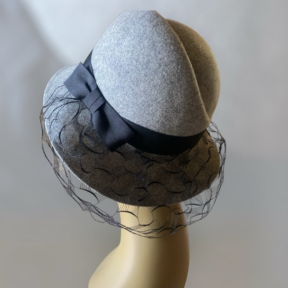 Doeskin 100% Wool Felt Hat with Sexy Off Center Crease Sheer Mesh Net Lace OS main image 12
